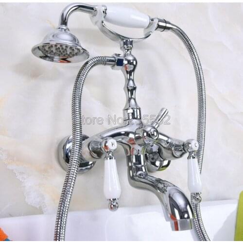 Chrome Wall Mounted Clawfoot Bath Tub Mixer Tap Faucet Handheld Showe lna221