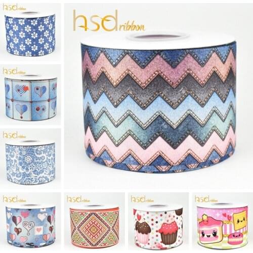 HSDRibbon 38MM 75MM heat transfer printed Cowboy pattern series Grosgrain Ribbon