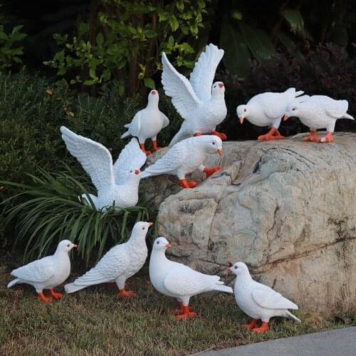 Garden Simulation Statue Pigeon Resin White Dove Outdoor Garden Decorations Animal Sculpture Creative Gardening Decor Crafts