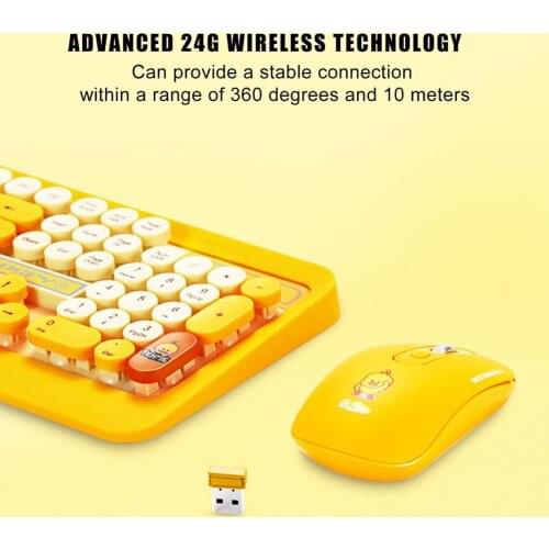 K68 Cartoon Waterproof Portable USB 1600DPI Optical Wireless 104keys Keyboard Mouse Comb Kit for Notebook For IOS Mac Android