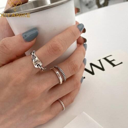 XIYANIKE 925 Sterling Silver Lucky Letter Double Layer Bead Ring Female Fashion Trend Simple Opening Cool Temperament Jewelry