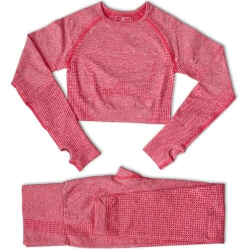 2pcs women seamless sports set tracksuit winter long sleeves yoga top workout gym suit legging sets gym clothing