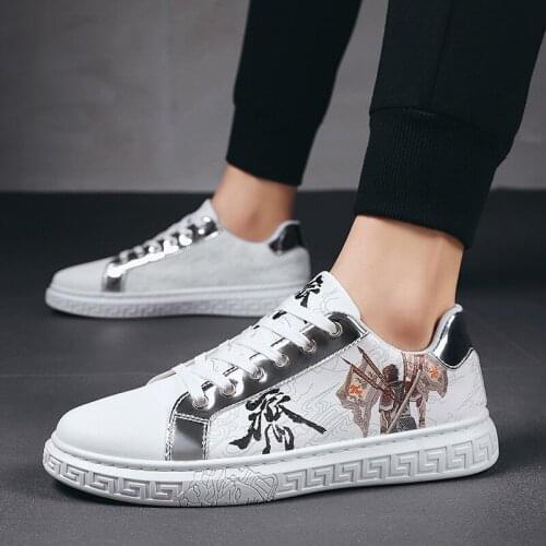 Spring New Fashion Men‘s Luxury printing Pattern Leather Lace On Casual Shoes Flats Sport Walking Sneakers Zapatos Hombre