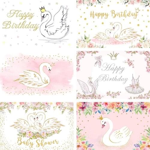 Mehofond Photography Background Swan Princess Pink Golden Floral Girls Birthday Party Baby Shower Decor Backdrop Photo Studio