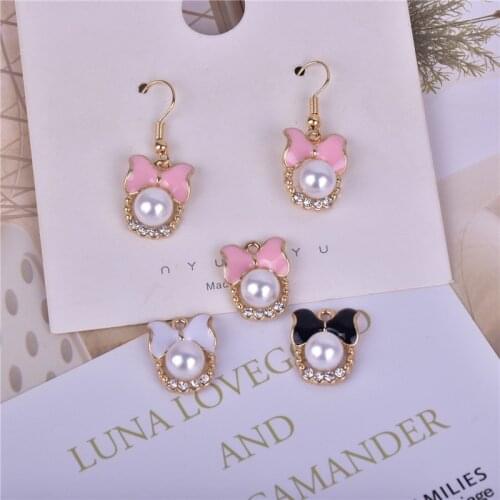 10pcs 19*18mm Bow Pearl Enamel Metal Charms for Earring Bracelet DIY Jewelry Making