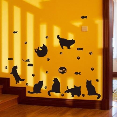 Cartoon Lovely Black cat silhouette Wall Sticker Home Decor kids room Stairway corridor Decoration Mural combination stickers