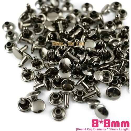 500 set 8*8mm Gunmetal Double Cap Round Rapid Rivet Punk Rock Leathercraft Rivet