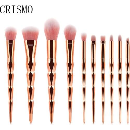 CRISMO 10PCS Diamond Makeup Brush Set powder Foundation Brush Eye Shadow Eyebrow Makeup Brushes Beauty Cosmetic Tool Kit