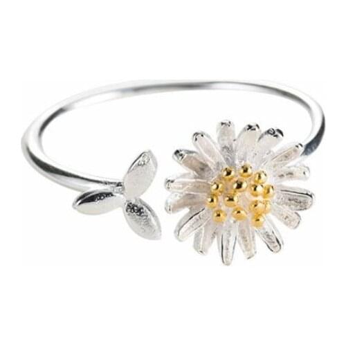 New Arrival Beautiful Literary Fashion 925 Sterling Silver Jewelry Daisy Flowers Exquisite Female Gift Opening Rings SR211