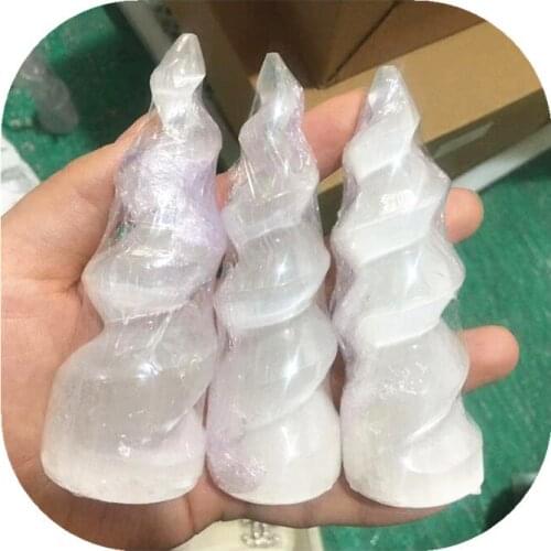 New arrivals Semi-Precious Stone Crafts natural gemstone white selenite unicorn spiral for home decoration