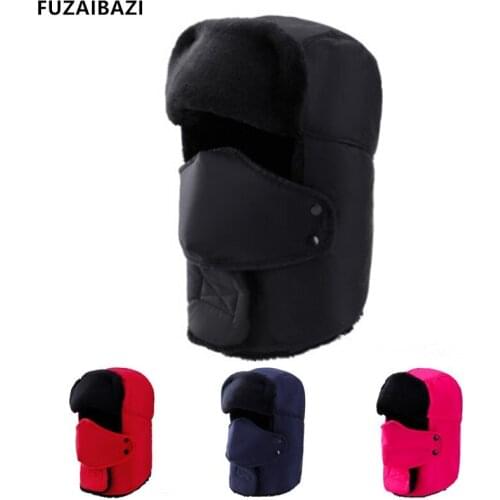 FUZAIBAZI New Mens Woman Winter Bomber Hats Thicken Velvet Earmuffs Keep Warm Hat Windproof Ski Caps Couple Hats Casquette