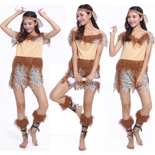 The new primitive Troglodyte Halloween costume adult female African leopard dress cosplay stage costumes