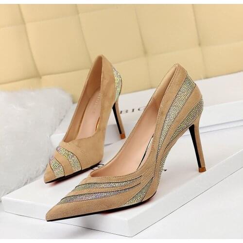 High Heels Shoes Women Flock Pointed Toe Pumps Ladies Shoes New Arrival