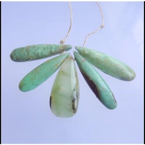 Wholesale 5Pcs Chrysoprase Water Drop Shape Side Drilled Necklace Pendants 36x16x5mm 35x9x4mm 12.3g Fashion Jewelry Accessories