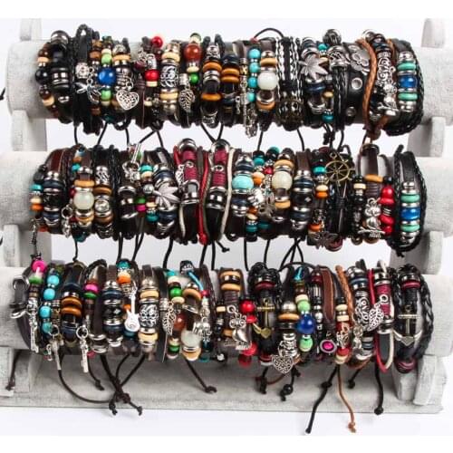 Wholesale Bulk 30Pcs/lot Mix Styles Metal Leather Cuff skull punk rock sport Bracelets Mens Womens Jewelry Party Gifts
