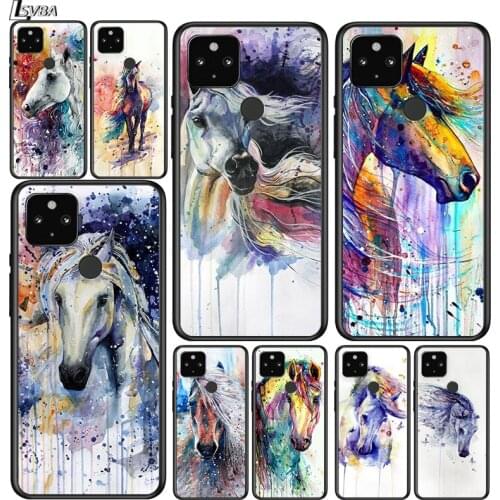 Oil Painting Cute Horse Shockproof Cover for Google Pixel 5 5A 4 4A XL 5G Black Phone Case Shell Soft Fundas Coque Capa
