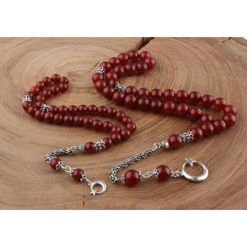 33 Beads Aqeq Muslim Prayer Misbaha Islamic Jewelry Subha Capsule Cut Father Son Tasbih Set Tassel 925 Caliber Silver