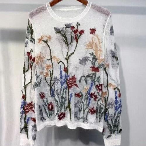 20 Early Autumn Female Cashmere Knitting Pullovers Sweater Women Embroidery Hollow Out Vintage Mohair Sweater Top tricot femme