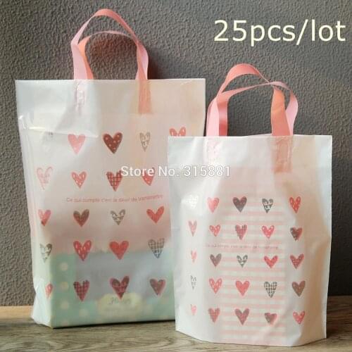 Pink heart gift bags,plastic shopping bags, Cloth Gift Packaging Pouches 25pcs/lot