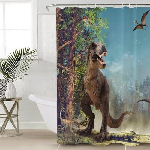 Jurassic 3D Dinosaur Virgin Forest Shower Curtain Bathroom Decorative Waterproof Polyester Fabric Curtain for Bathroom