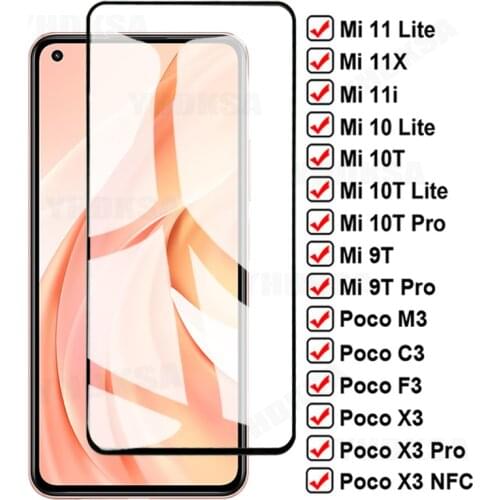11D Full Protection Glass For Xiaomi Mi 11 10 Lite 11i 11X 10T 9T Pro Tempered Screen Protector Poco X3 NFC M3 C3 F3 Glass Film