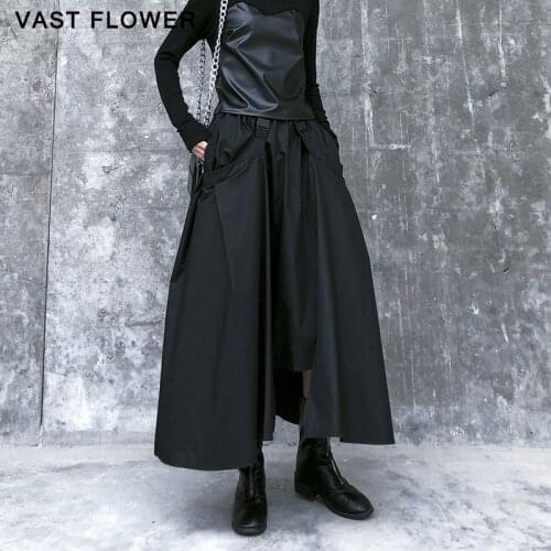 Irregular Patchwork Split Skirt Women New High Waist Black Plus Size Loose Casual Skirts Fashion Clothes Spring Autumn 2021