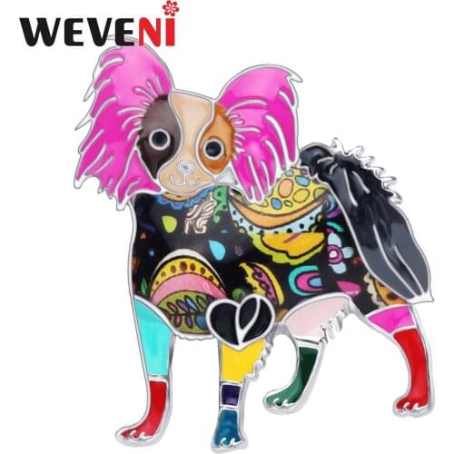 WEVENI Enamel Alloy Papillon Dog Brooches Pin Clothes Scarf Decoration Fashion Animal Jewelry For Women Girls Pet Lovers Gift