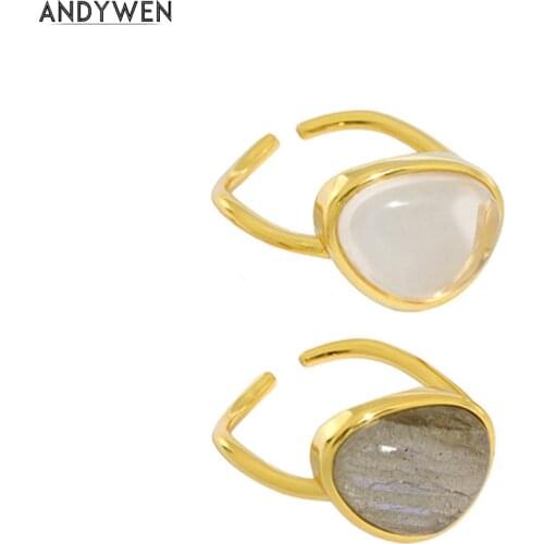 ANDYWEN 925 Sterling Silver 2021 Moonstone Crystal Resizable Rings Women Fashion Adjustable Party Fashion Jewelry Valentien Gift