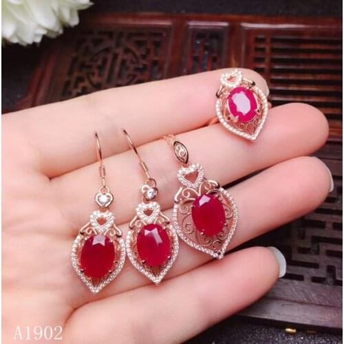 KJJEAXCMY boutique jewels 925 sterling silver inlaid natural ruby gemstone female ring pendant necklace earrings luxury support