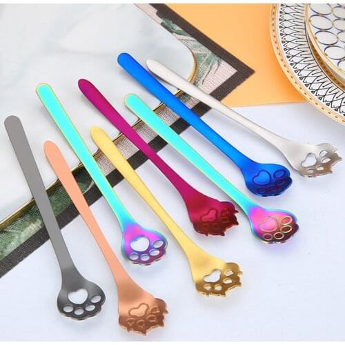 1pc Cat Dog Paw Stainless Steel Coffee Spoon Colorful Ice Cream Dessert Tea Spoon Kitchen Accessories Tableware