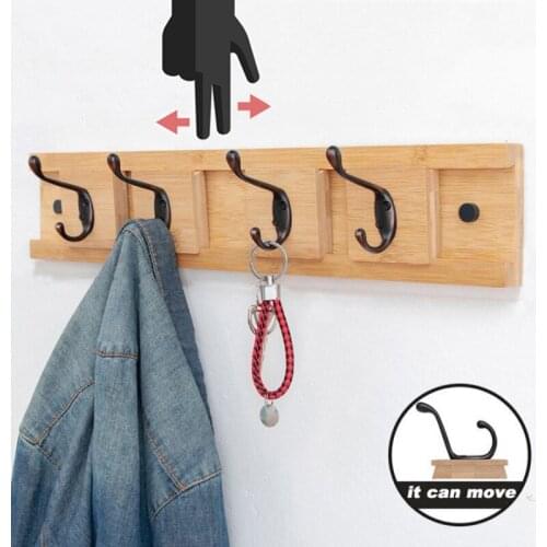 1Pc Creative Removable Row Hooks Solid Wood Wall Hanging Coat Rack Clothes Hanger Bamboo Storage Shelf