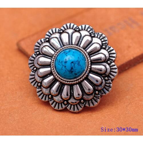 10PC 30mm SILVER 3D FLOWER WESTERN TURQUOISE CONCHO FOR LEATHERCRAFT SADDLE TACK