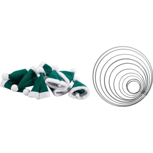 10Pcs Mini Christmas Hat Santa Claus Hat Green With 10Pcs Dream Catcher DIY Hoop Strong Metal Dream Catcher Macrame