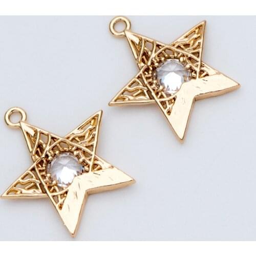 10pcs CZ Paved Gold Star Charm Pendants 20x18mm (GB-759)