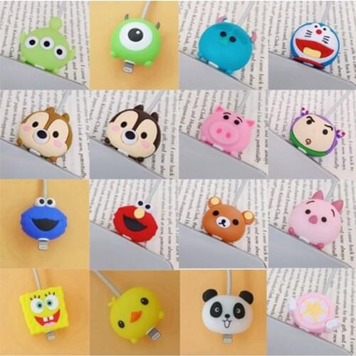 100Pcs Cute Bite Anime Digimon Cartoon Cable-Winder USB Data Line Cord Cover Protector Silicone Decorate Accessories