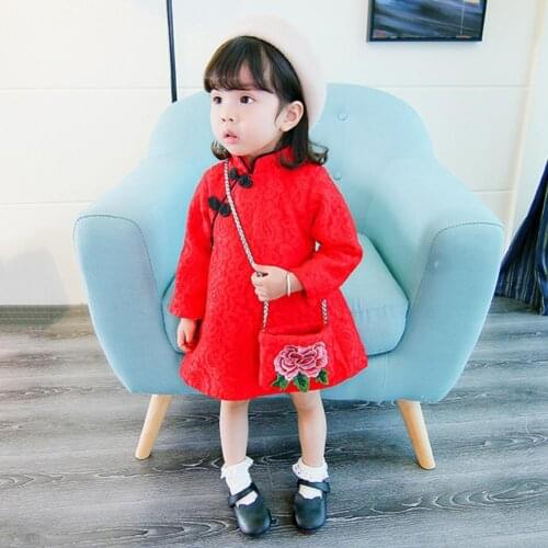 2021 Children Girl Winter Chinese Style Thicken Long Sleeve Mini Tang Princess Dress Childrens Clothing Kids Girl Clothes