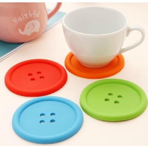 4 Pcs Cute Colorful Silicone Button Coaster Cup Cushion Holder Drink Placemat Mat Home