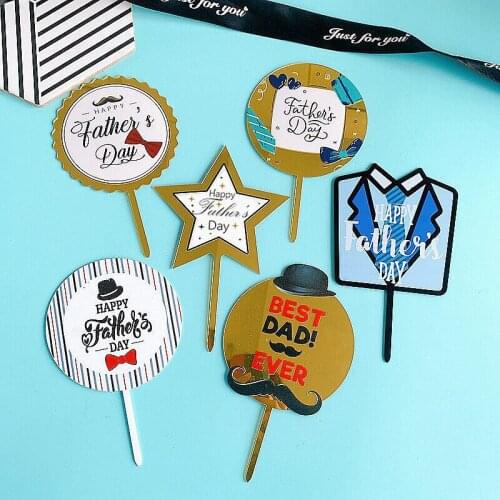 6 Styles Color Printing Happy Fathers Day Cake Topper Best DAD EVER Cake Decorating Supplies Party Decoration Favors