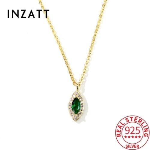 INZATT Real 925 Sterling Silver Zircon Green Oval Pendant Choker 14K Necklace For Fashion Women Punk Fine Jewelry Drop Shipping