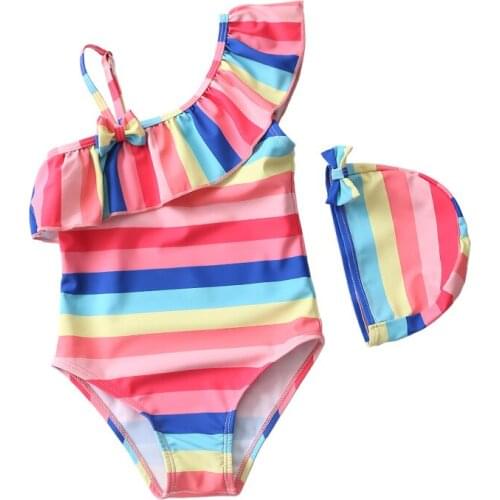 1~7Y Baby Girls Swimsuit one piece Girls swimwear Swimming suit for Kid Girls swim wear for Kids with cap Kids Beach wear-SW424