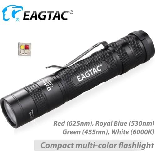 EAGTAC D25LC2 COLOR Red Green Blue White Tactical XML LED Flashlight 3 Modes Strobe Hunting Torch 18650 CR123A Battery