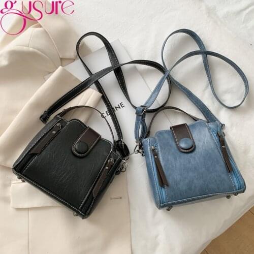 Gusure 2021 Fashion Women Bucket Bag Vintage Luxury Design Shoulder Messenger Bag Ladies PU Leather Crossbody Bag Travel Totes