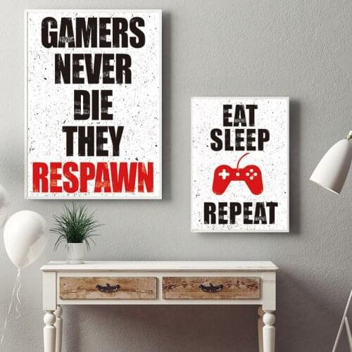Letter Gamepad Canvas Paintings Black and White Game Wall Art Posters and Prints for Boys Room Playroom Home Decorative Pictures