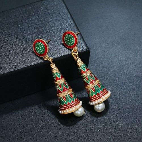 Egypt Middle East India Drop Earrings Jhumka Carved Flower Pearl Beaded Statement Earring Bridal Wedding Gypsy Afghan Iseral