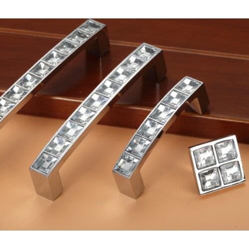 JD Door Knob Furniture Handle Cabinet Wardrobe Diamond Transparent Crystal Glass Zinc Alloy Modern