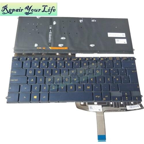 Backlight laptop keyboard for ASUS ZenBook 3 Deluxe UX490 UX490CA UX490UA Portuguese PO PT blue yellow keys 86720-2PA SN2561BL2