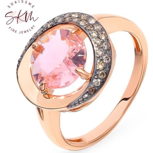 SKM morganite rings for women trendy 14k rose gold vintage designer Engagement wedding rings gift for wife Fine Jewelry