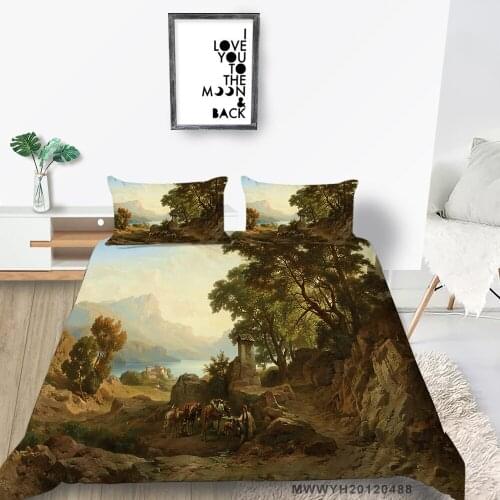 3D Mountain Bedding Set Arabs And Horses Vintage Duvet Cover Oil Painting Twin Full Single Double Queen King Bed Set Soft