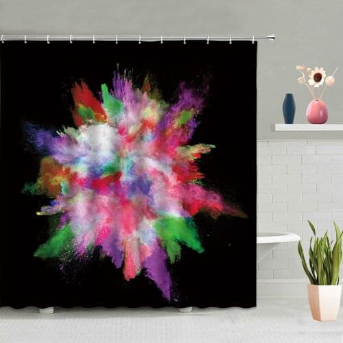 Colorful Abstract Shower Curtains Black Background Decoration Bathroom Bathing Curtain Washable Hanging With Hook Set Home Decor