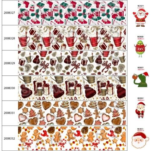 10Yards 25mm/38mm/50mm/75mm Grosgrain/Satin Ribbon Christmas Gift Pattern Printed,30pcs/lot Planar Resins 200832 200833